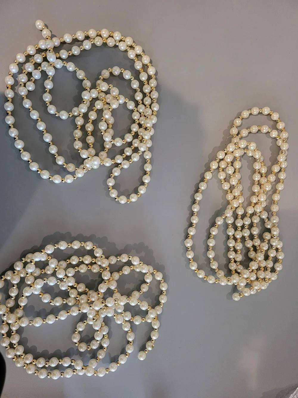 Set of 3 Pearl & Gold Beaded Garlands 25.5 Ft